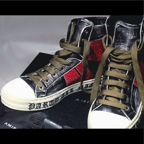 AMIRI Party red glitter high tops Sz 42 US 9 - Picture 4 of 7